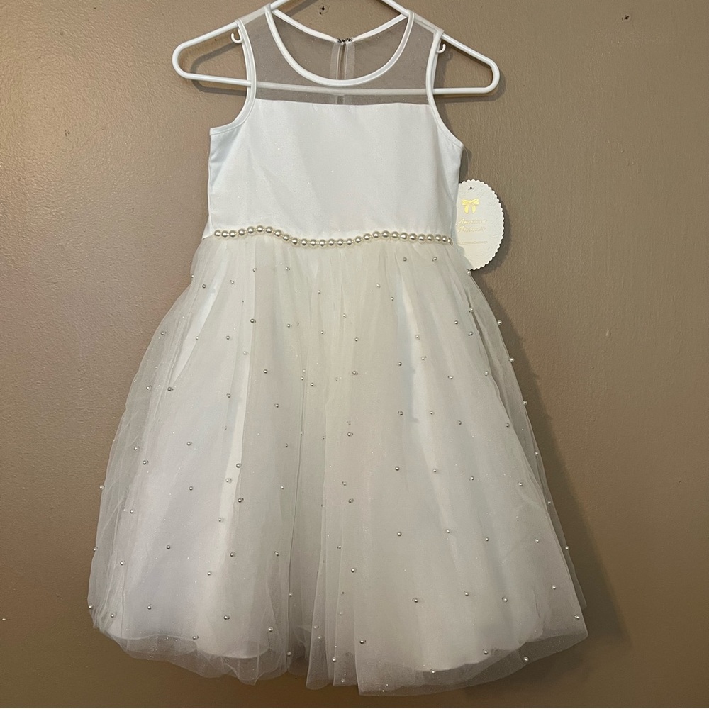American Princess White Pearl Knee Length Dress - Size 8 - NWT